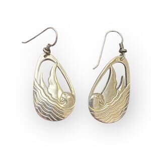 Laurel Burch Silvertone Bird Earrings